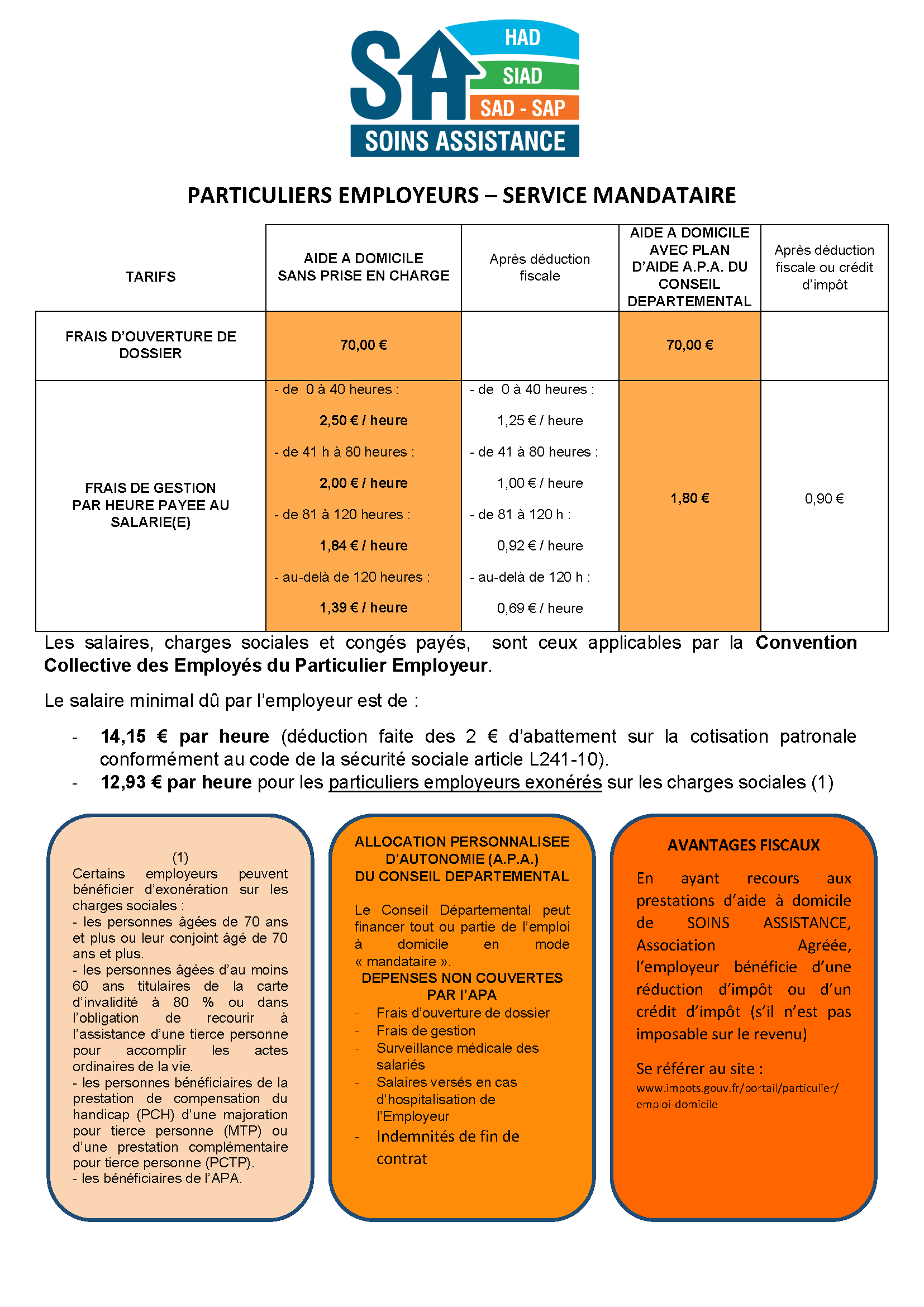 Nos tarifs - Soins Assistance Nos tarifs - Soins Assistance